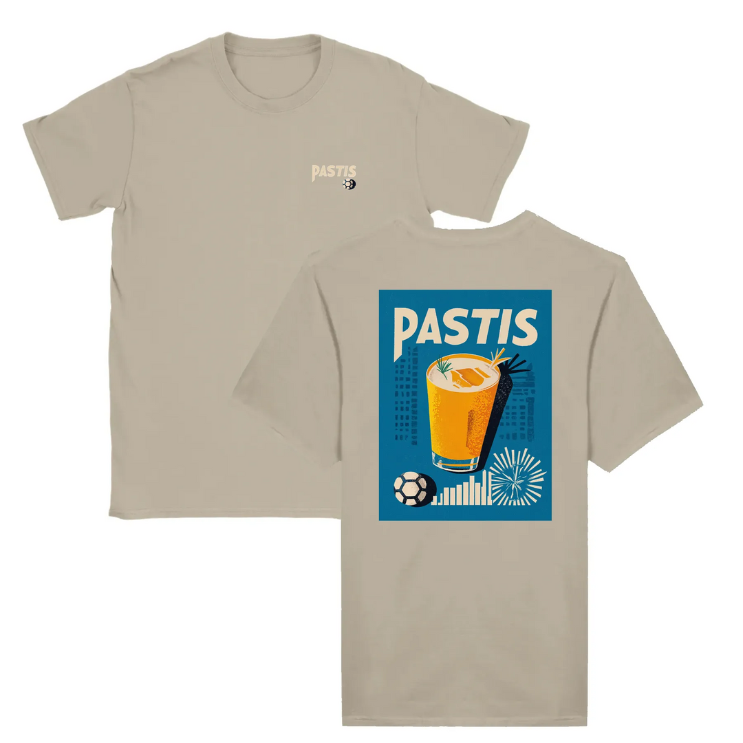 T-shirt featuring a graphic of a cocktail glass with Pastis Marseille branding