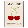 Red and orange paper-cut cherries in a mid-century style