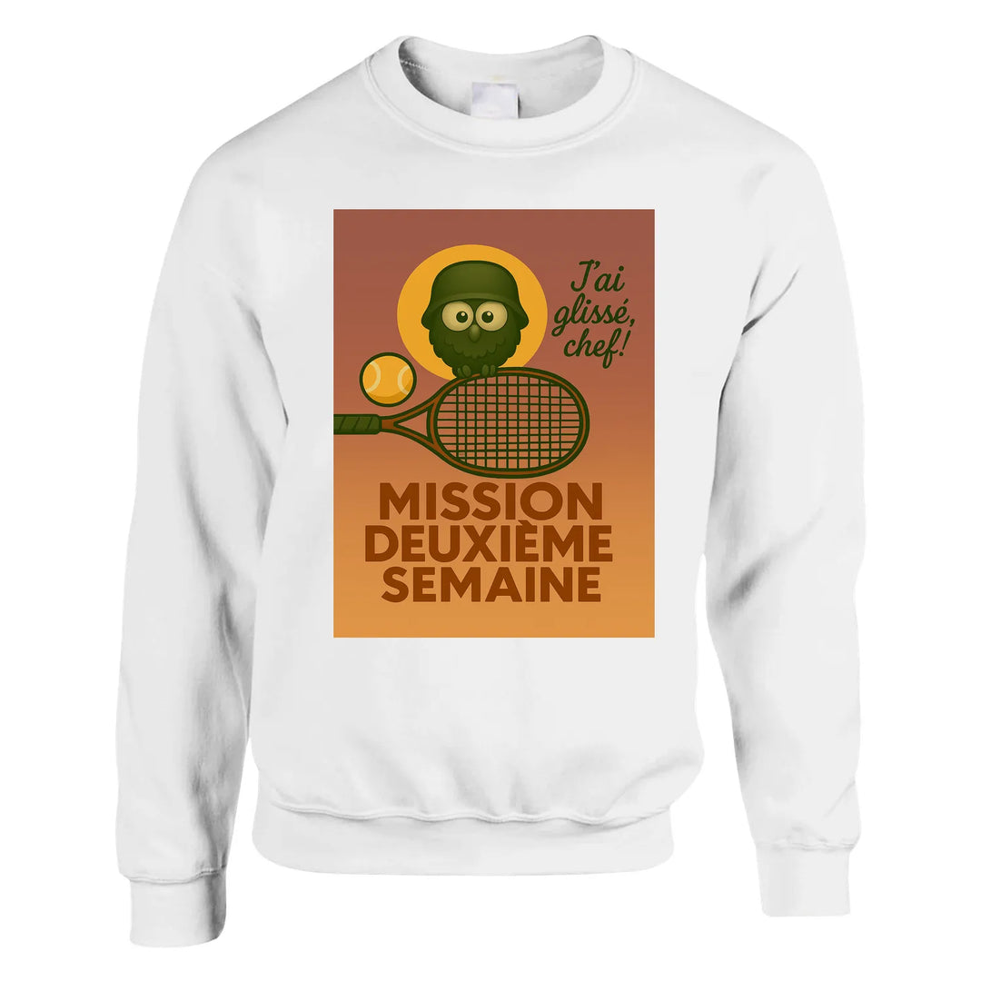 Unisexowy sweter z typograficznym wzorem inspirowanym Mission 2ème Semaine Tennis