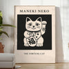 Poster Maneki Neko grigio e arancione, illustrazione giapponese minimalista