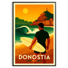 Surf scene in San Sebastian, featuring dynamic waves and surfers in vibrant colors
