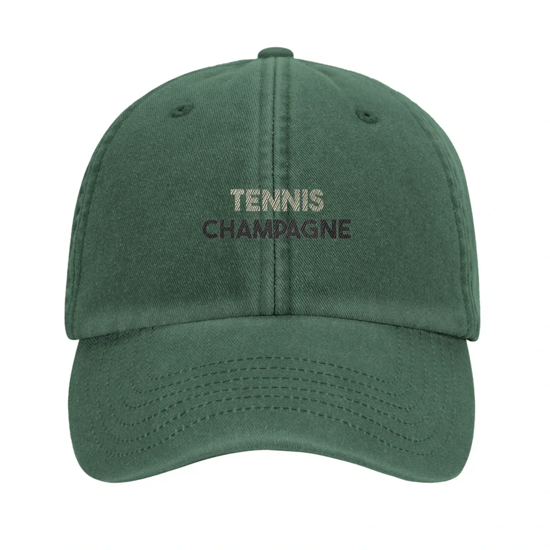 Embroidered cap featuring a vintage tennis champagne design
