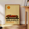 Geometric Bauhaus car design in red, brown, and green colors