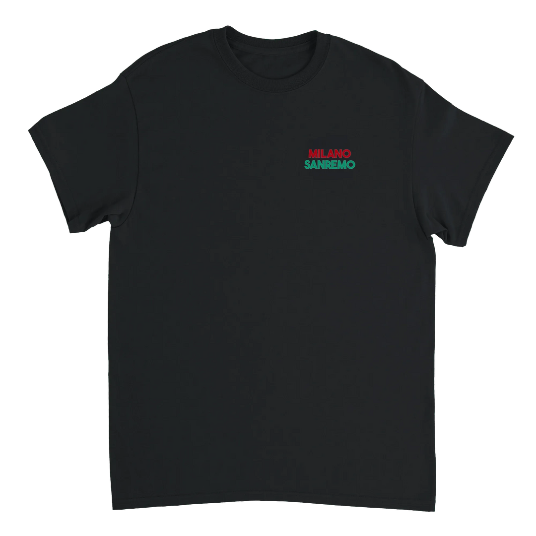T-shirt featuring a graphic of the Milano–Sanremo cycling race