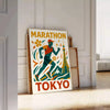 Gray and blue Tokyo marathon poster, minimalist running silhouette design