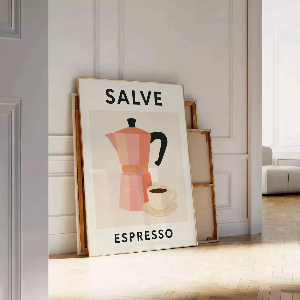 Black and gray Salve Espresso kitchen poster, minimalist graphic artwork