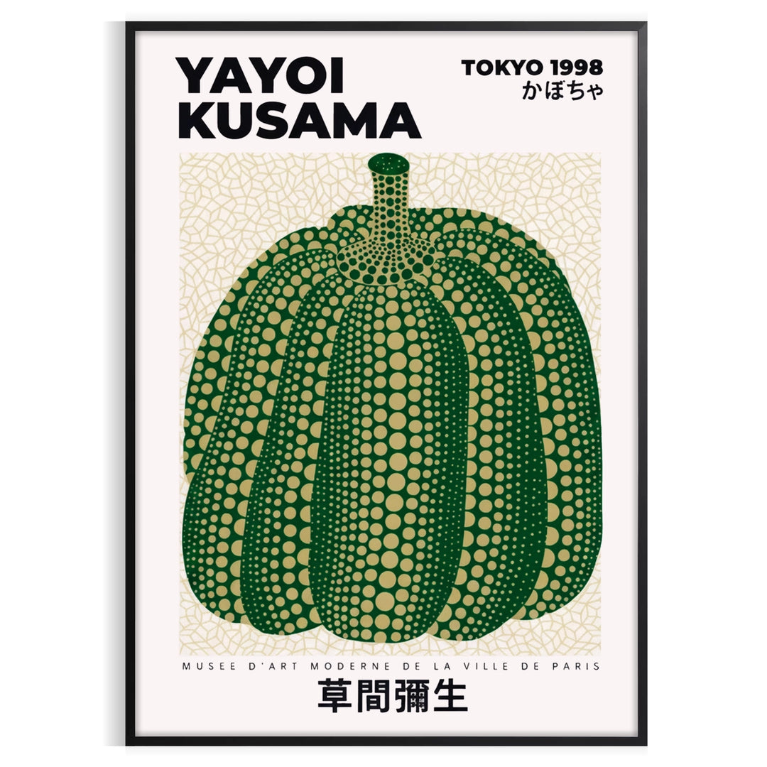 Green and white polka-dotted pumpkin by Yayoi Kusama