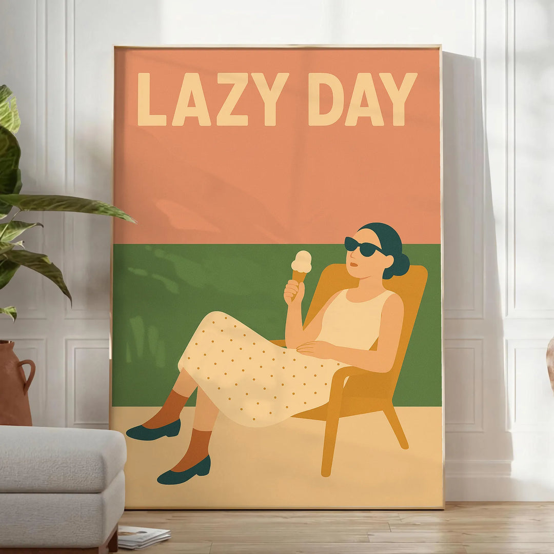 Abstrakt illustration av en liggande figur i orange och gula nyanser