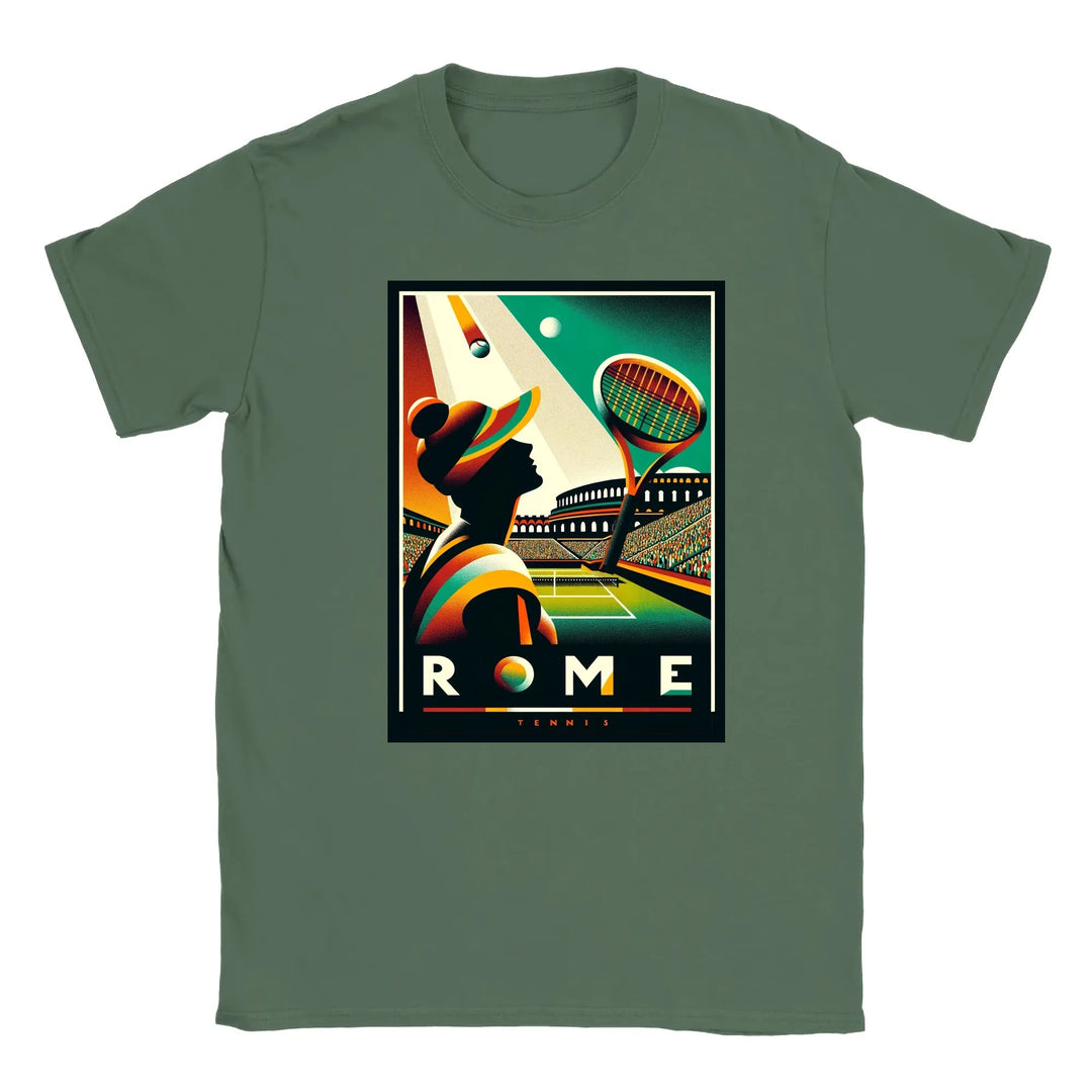 T-shirt featuring a graphic of a tennis player in action