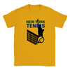T-shirt featuring a graphic of tennis rackets and a ball with New York text