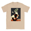 T-shirt featuring a graphic design of tennis elements and Paris landmarks