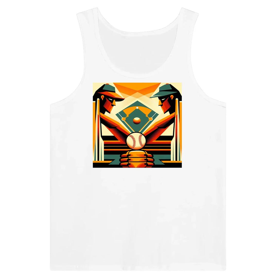 Unisex tank top featuring a graphic print of New York baseball imagery