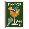 Illustration of a Pimm's Cup cocktail with Wimbledon elements, featuring orange and green hues