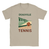 T-shirt featuring a graphic of tennis rackets and balls with Deauville text