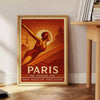 Brown and green swimming figure art poster, minimalist vintage-style illustration