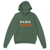 Hoodie featuring a graphic print of tennis elements and Paris motifs