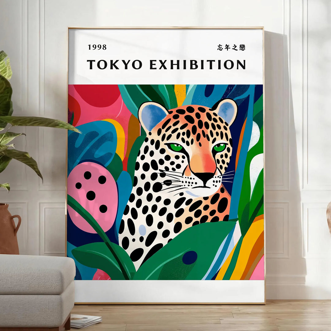 Portrait of a woman by Yayoi Kusama with green and orange polka dots