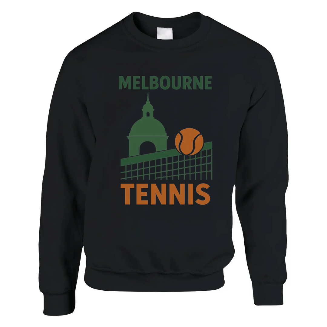Unisex sweater featuring a retro tennis court graphic inspired by Melbourne