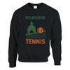 Unisex sweater featuring a retro tennis court graphic inspired by Melbourne