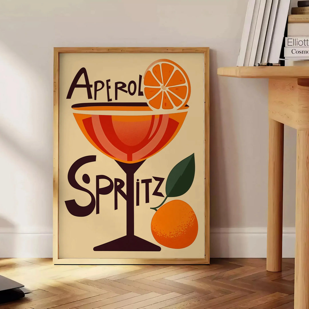 Poster Aperol de cocktail com ilustração gráfica em laranja e vermelho