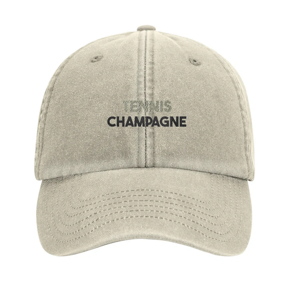 Embroidered cap featuring a vintage tennis champagne design