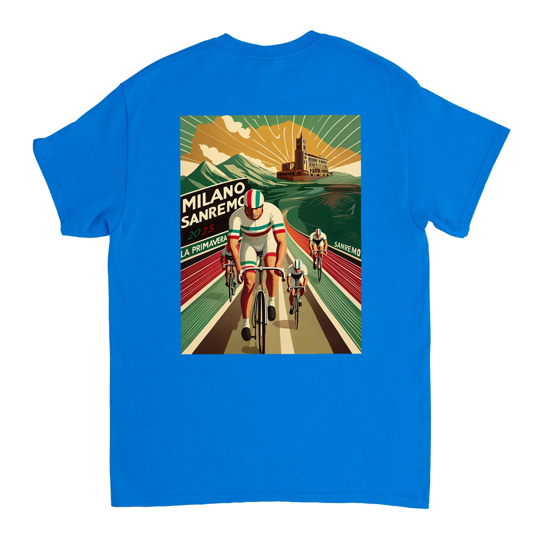 T-shirt featuring a graphic of the Milano–Sanremo cycling race