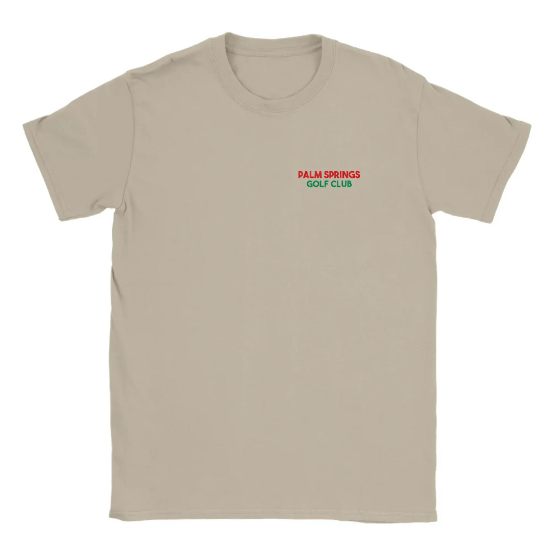 T-shirt featuring an embroidered Palm Springs Golf logo on the chest