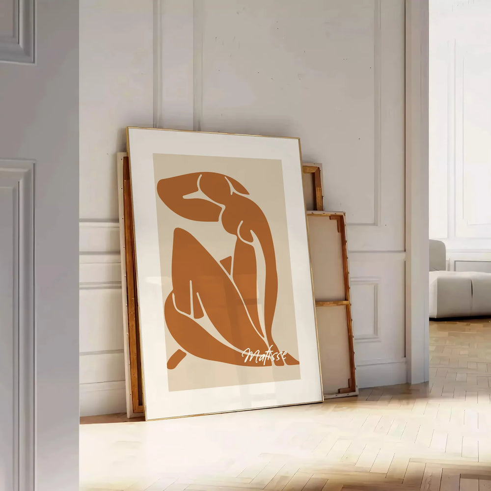 Cutout-style artwork of a nude figure in blue and white tones
