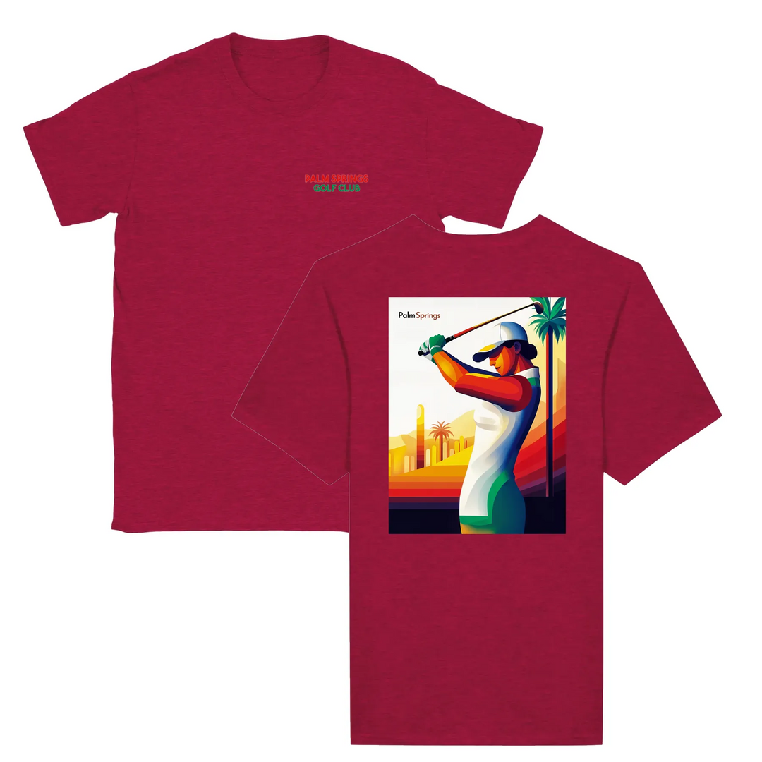 T-shirt featuring a graphic of a golf scene in Palm Springs