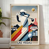 Vintage Art Deco poster depicting a golf scene in Las Vegas with black and orange tones