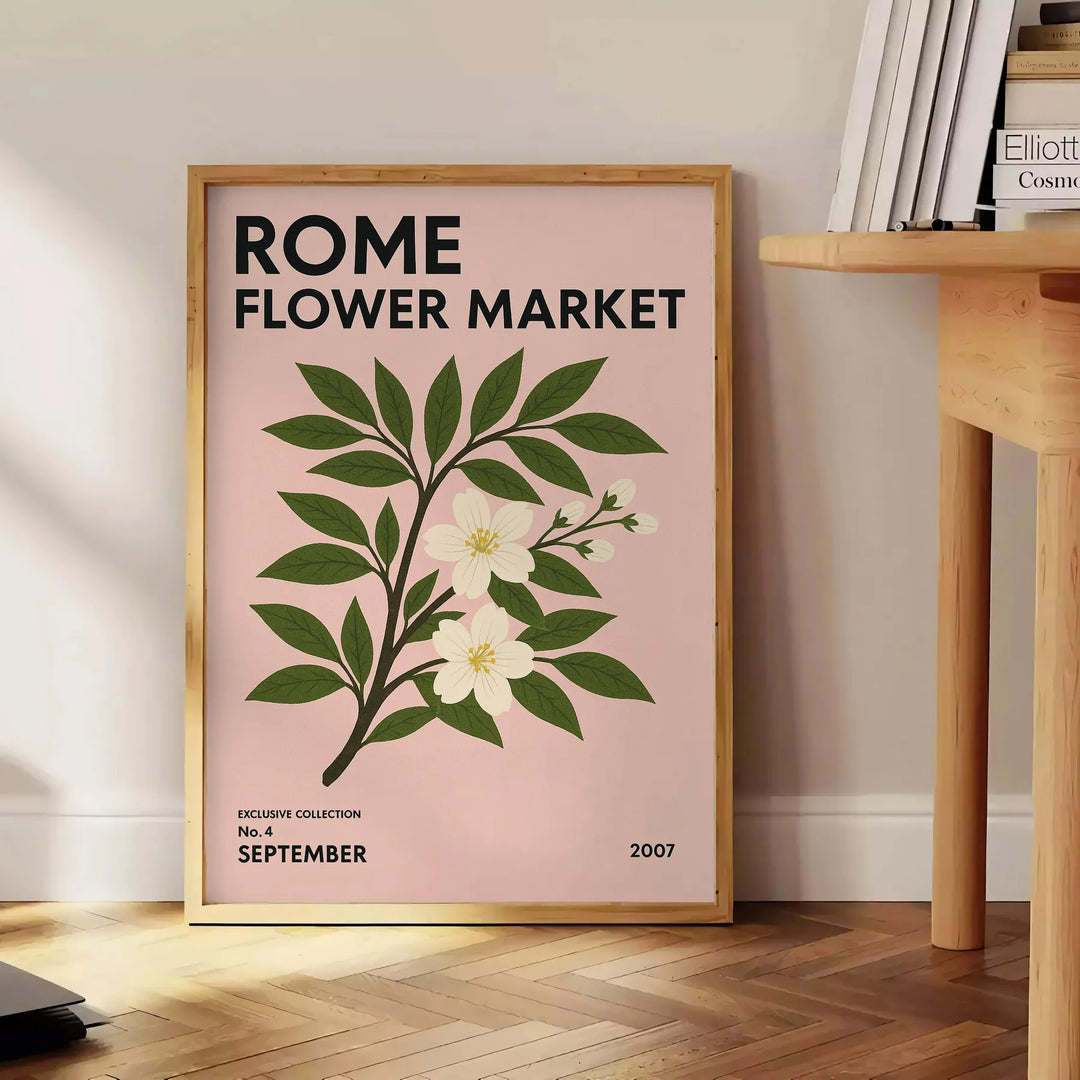 Vintage botanical illustration of flowers from Rome's market with green and gray hues