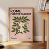 Vintage botanical illustration of flowers from Rome's market with green and gray hues