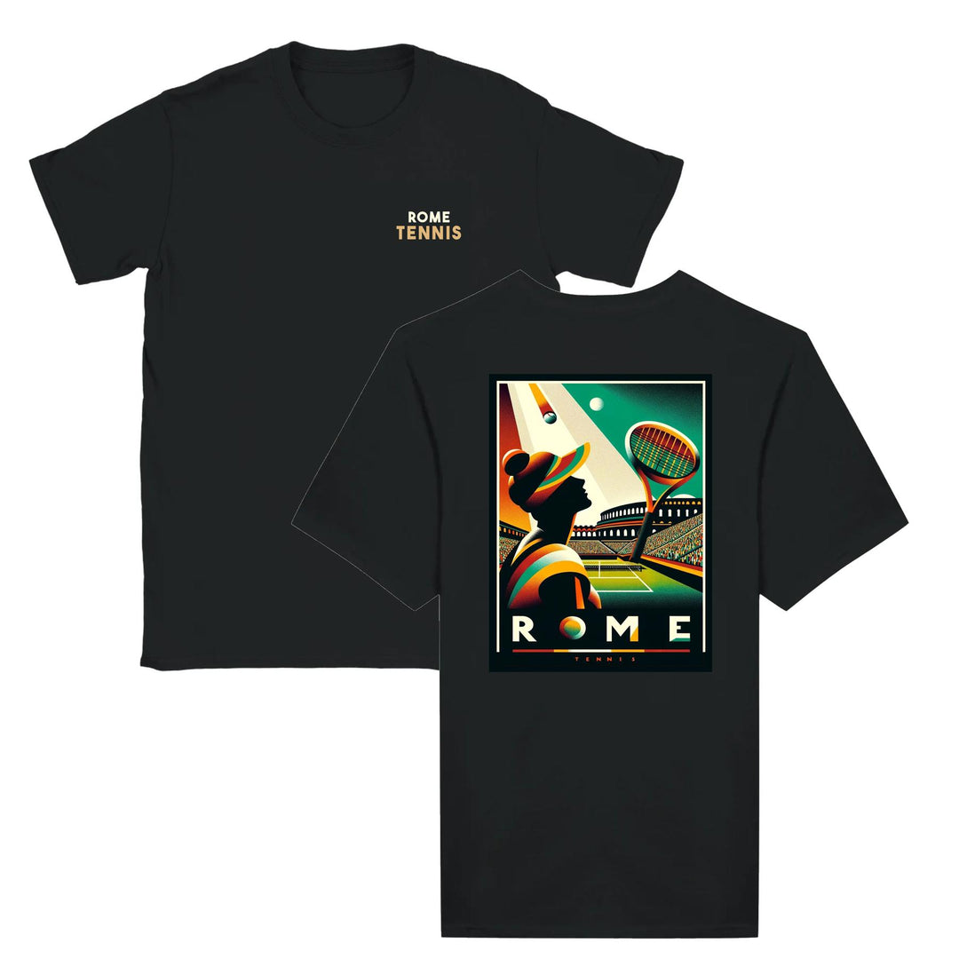 T-shirt featuring a graphic design of Roma Tennis logo