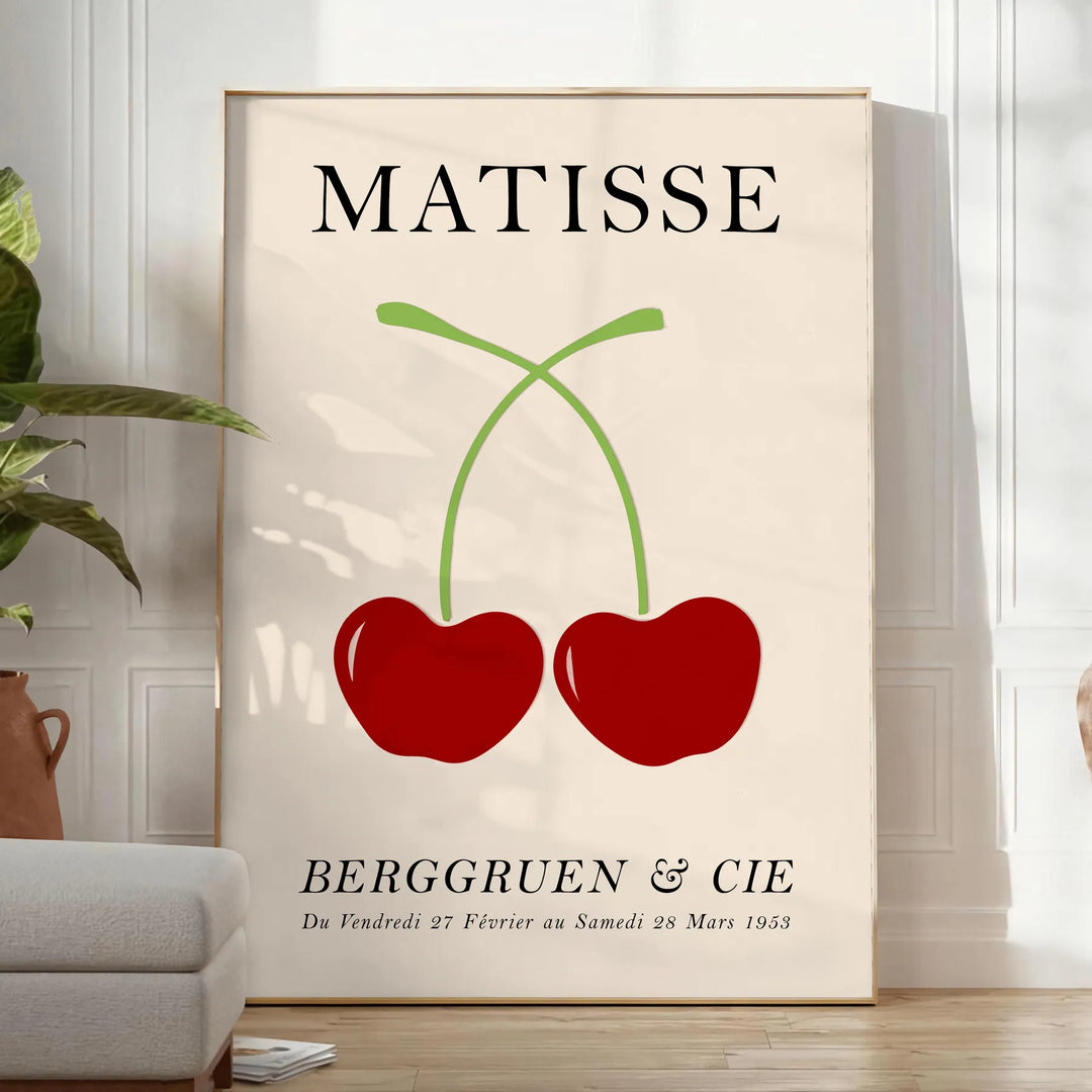 Orange and red Matisse papier découpés cherries poster, modern art print