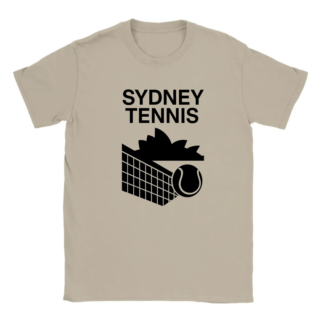 T-shirt featuring a graphic of tennis players in Sydney