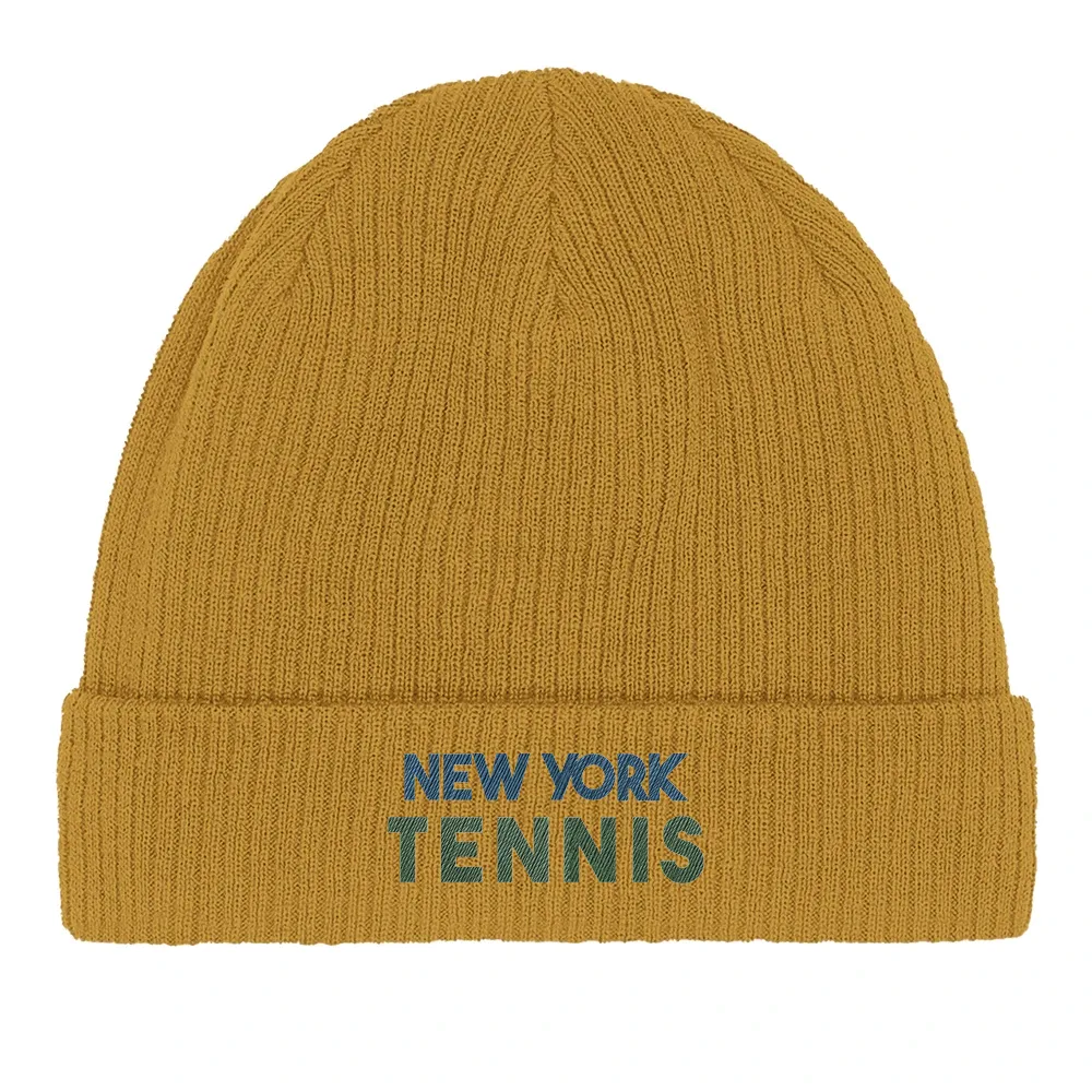 Embroidered beanie featuring a New York tennis design in a sporty style