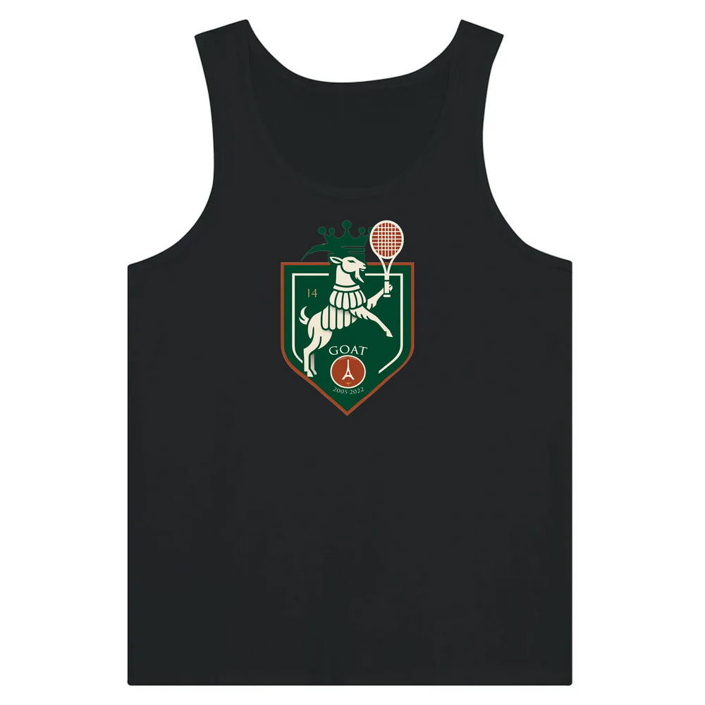 Tank top featuring a graphic of Rafael Nadal with 'GOAT' text and Paris background