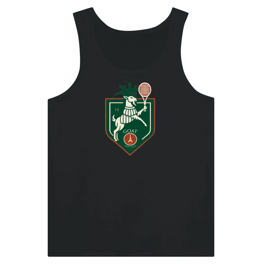 Tank top featuring a graphic of Rafael Nadal with 'GOAT' text and Paris background