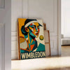 Wimbledon kubisma plakāts ar tenisa motīvu sarkanā un zaļā krāsā