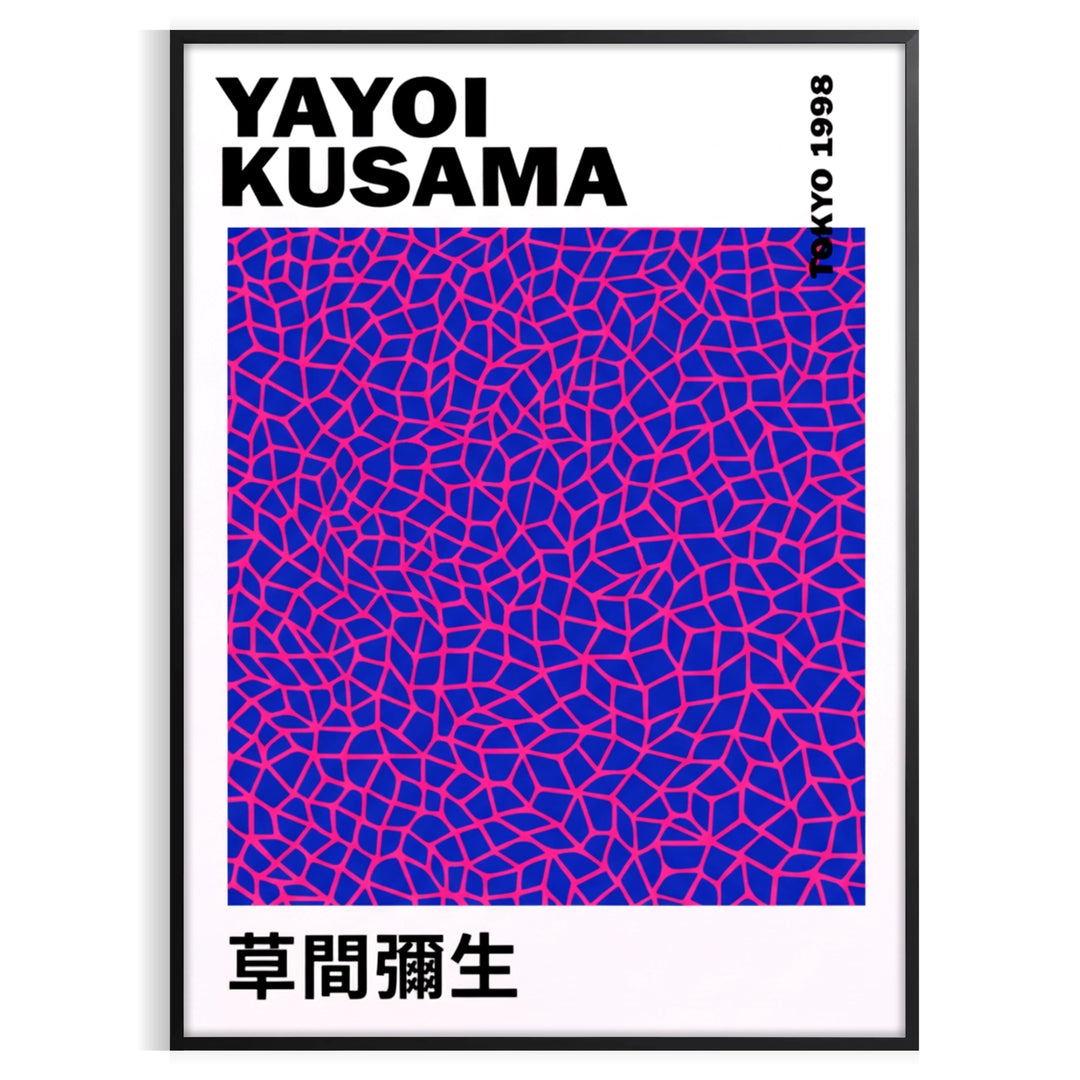 Pink and black pumpkin design by Yayoi Kusama in pop-art style