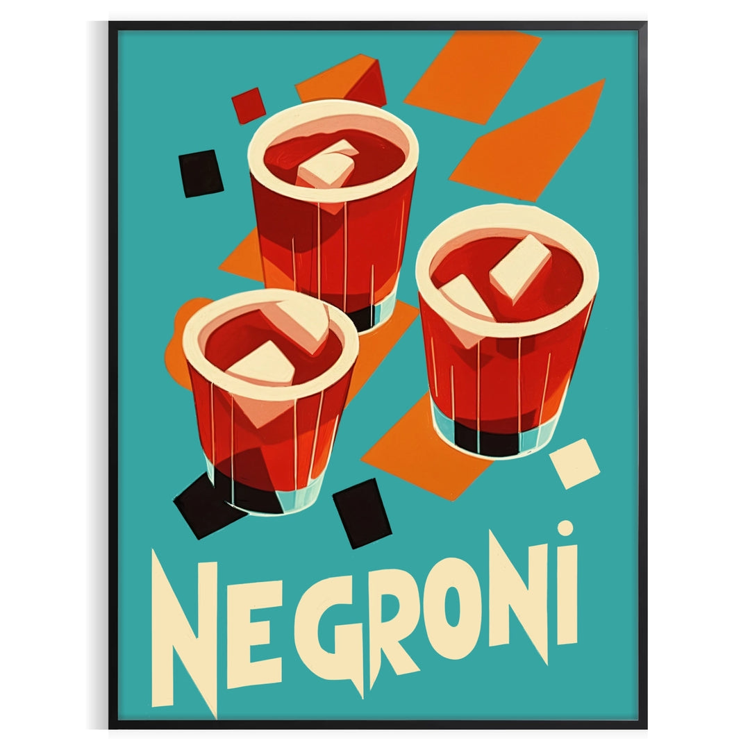 Negroni poster featuring orange and brown minimalist vintage illustration