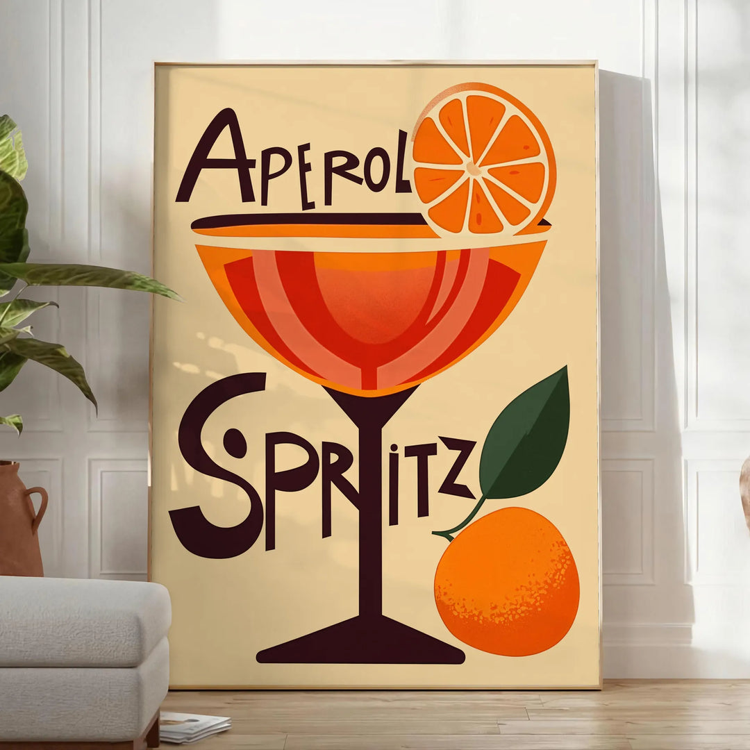 Poster Aperol de cocktail com ilustração gráfica em laranja e vermelho