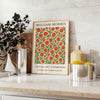 Gray and orange floral pattern in the style of William Morris