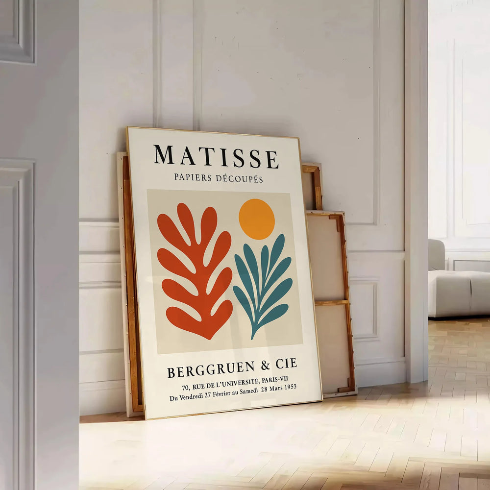 Matisse cutout poster showing abstract orange and red paper shapes