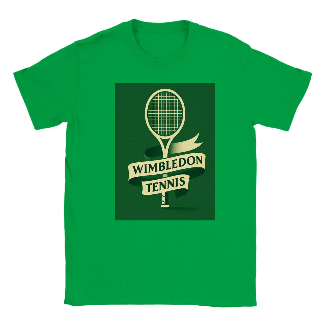 T-shirt featuring a graphic of a tennis racket and Wimbledon logo