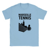 T-shirt featuring a graphic of tennis players in action with Marseille text