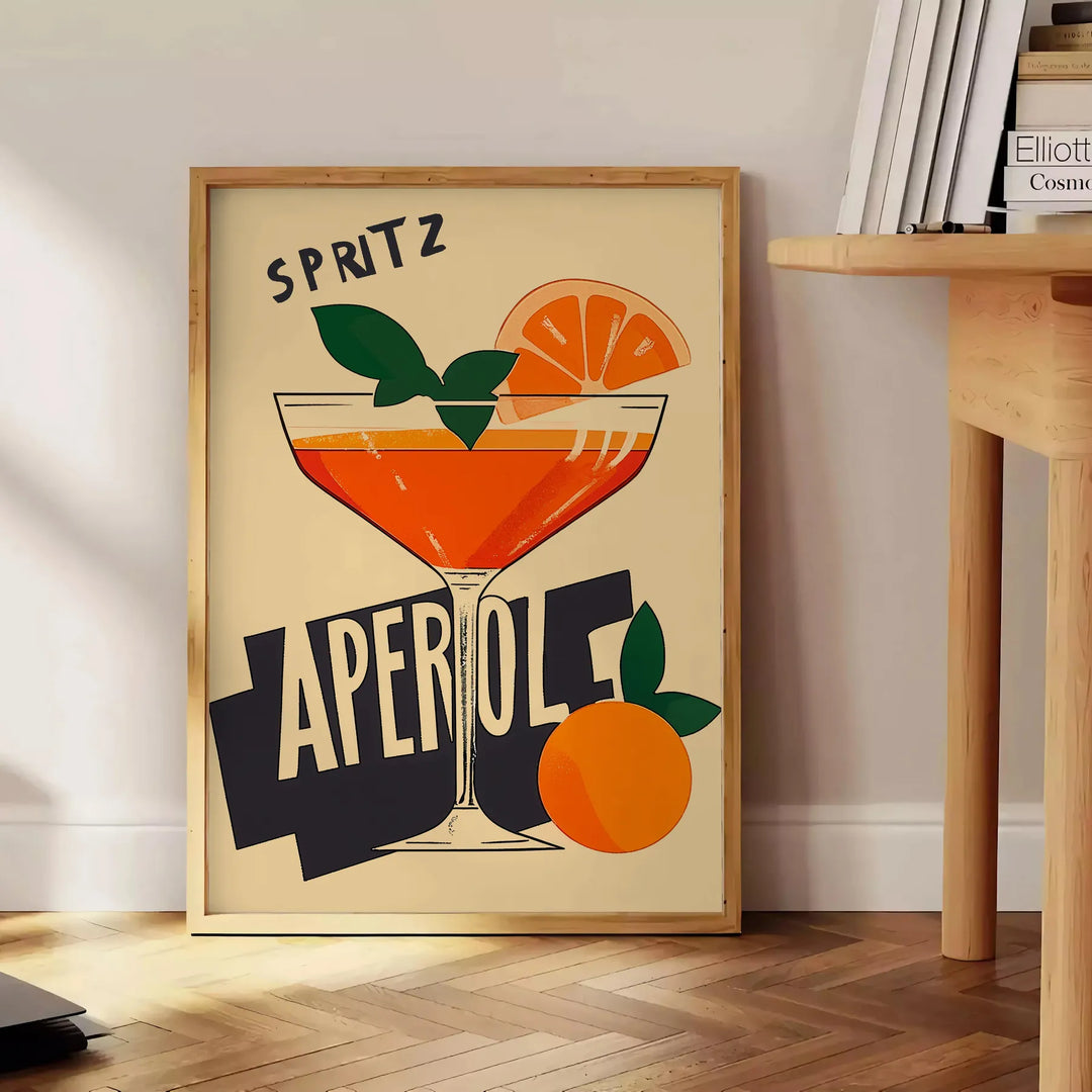 Illustration of an Aperol 2 cocktail in retro orange and brown tones