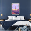 Colorful illustration of Paris with iconic landmarks and city lights - in a black frame