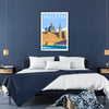 Illustration of Valletta, Malta, featuring green and blue tones in a travel poster style - in a black frame