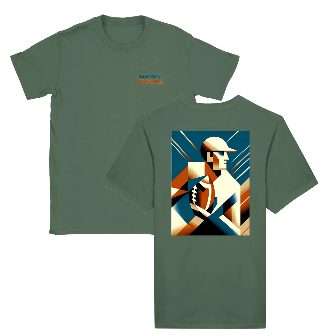 T-shirt featuring an illustration of an American football in action